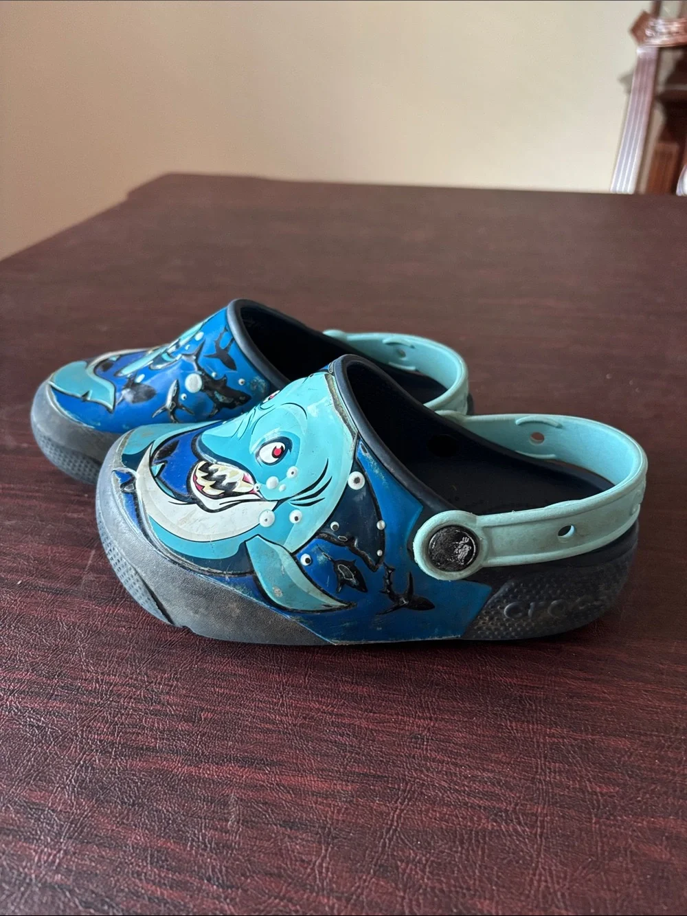 CROCS Kids Shark Clogs in Blue and Light Blue